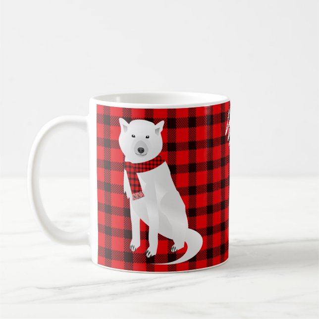 Wild About You White Wolf Red Buffalo Plaid Coffee Mug (Left)