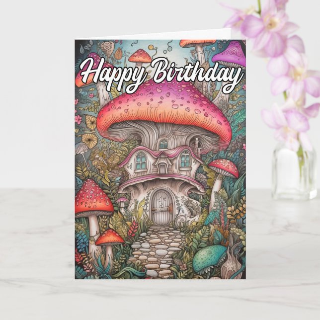 Wild Abstract Mushroom Forest Illustration Card (Orchid)