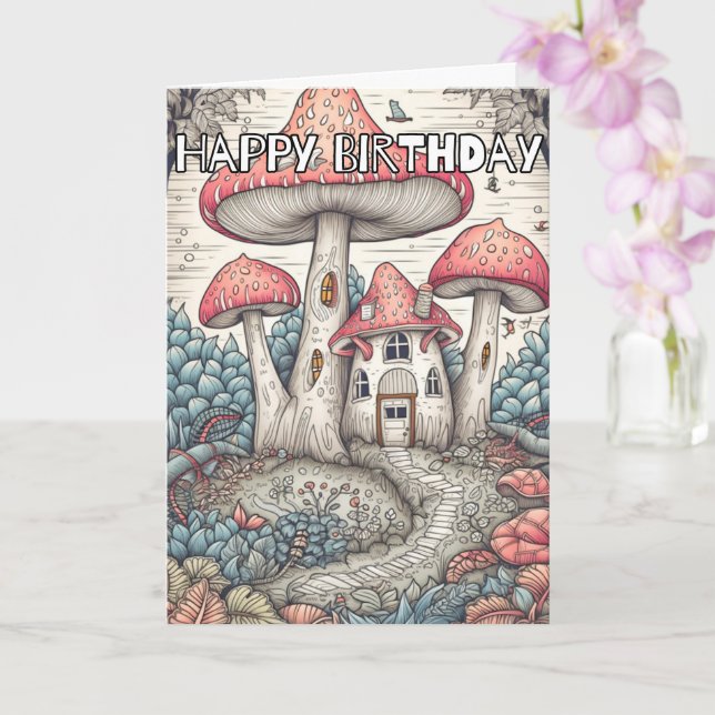 Wild Abstract Mushroom Forest Illustration Card (Orchid)