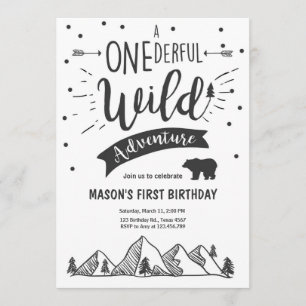 Wild adventure First birthday invitation one Boy