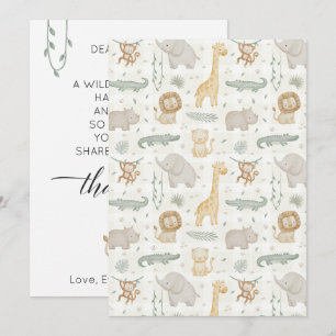 Wild Adventure Safari Animals Baby Shower Greenery Thank You Card