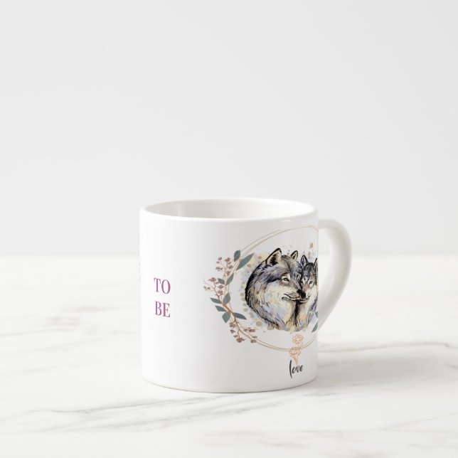 Wild Affection – Wolves in Love Illustration Espresso Cup (Front Right)