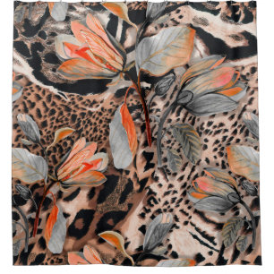 Wild african animal skin with browm flowers patter