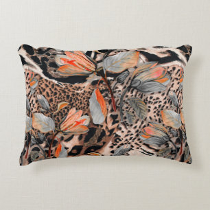 Wild african animal skin with browm flowers patter accent pillow