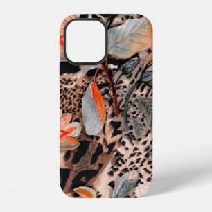 Wild african animal skin with browm flowers patter iPhone 12 case