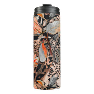 Wild african animal skin with browm flowers patter thermal tumbler