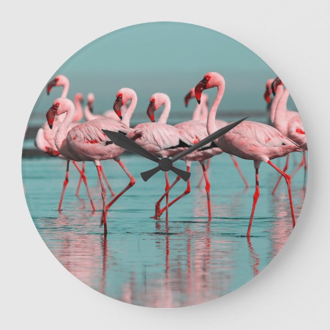 Wild African flamingos Large Clock (Front)