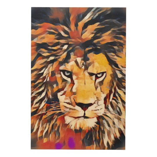 Wild African Lion Cubist Wildlife Painting Wood Wall Decor