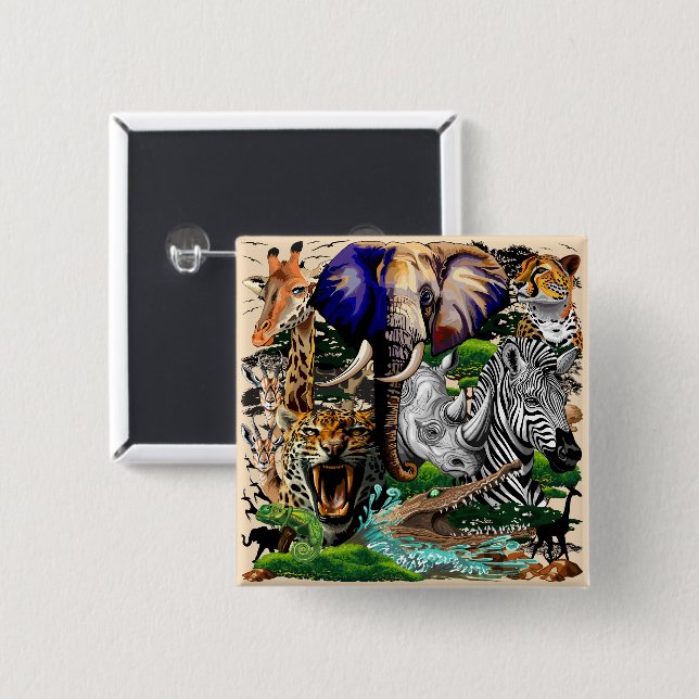 Wild African Savanna Animals 2 Inch Square Button (Front & Back)