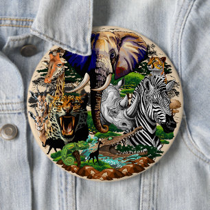 Wild African Savanna Animals 6 Inch Round Button