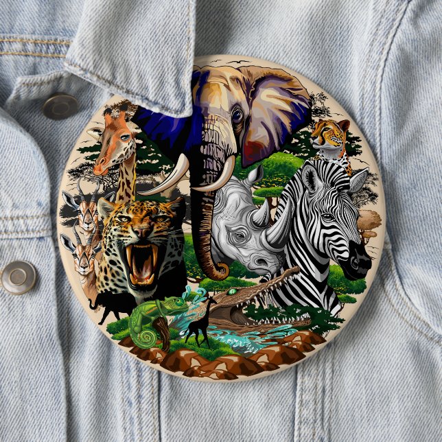 Wild African Savanna Animals 6 Inch Round Button (In Situ)