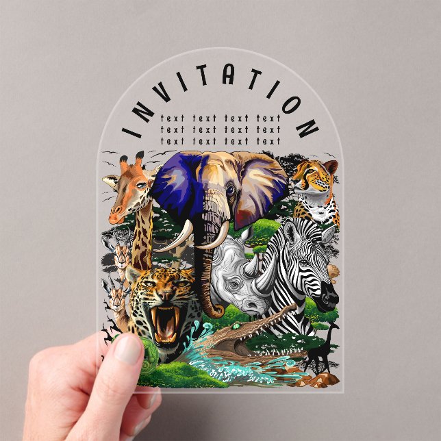 Wild African Savanna Animals Acrylic Invitations (Insitu (Handheld))