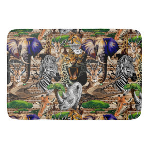 Wild African Savanna Animals Bath Mat