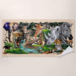 Wild African Savanna Animals Beach Towel