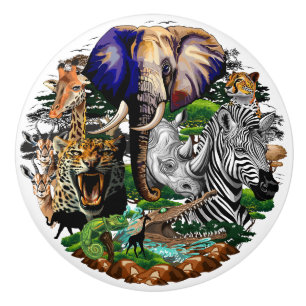 Wild African Savanna Animals Ceramic Knob