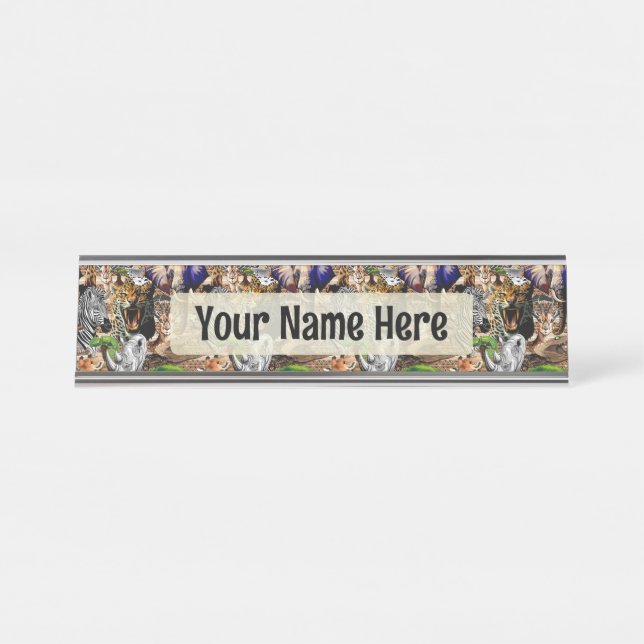 Wild African Savanna Animals Desk Name Plate (Front)