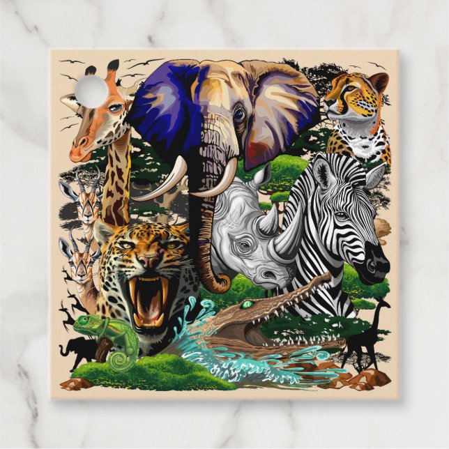 Wild African Savanna Animals Favour Tags (Front)