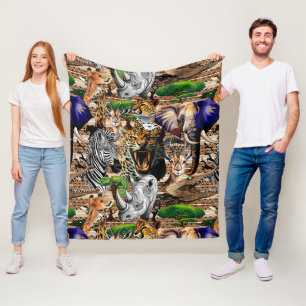 Wild African Savanna Animals Fleece Blanket