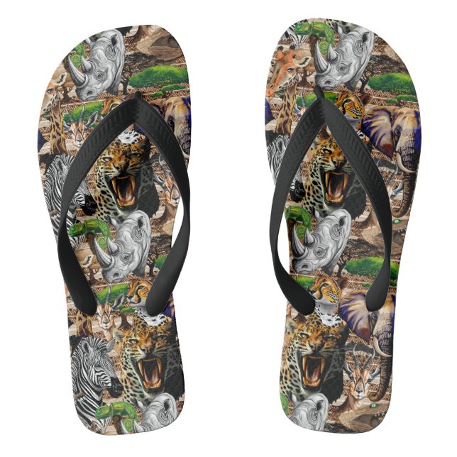 Wild African Savanna Animals Flip Flops (Footbed)