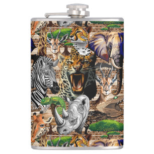 Wild African Savanna Animals Hip Flask