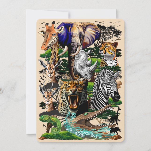 Wild African Savanna Animals Invitation (Front)