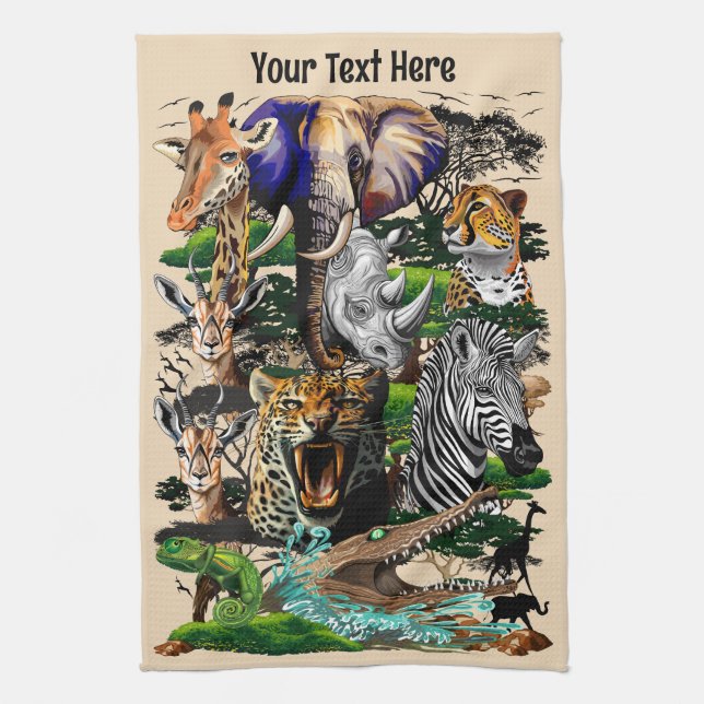 Wild African Savanna Animals Kitchen Towel (Vertical)