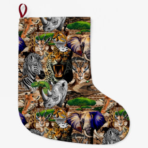 Wild African Savanna Animals Large Christmas Stocking