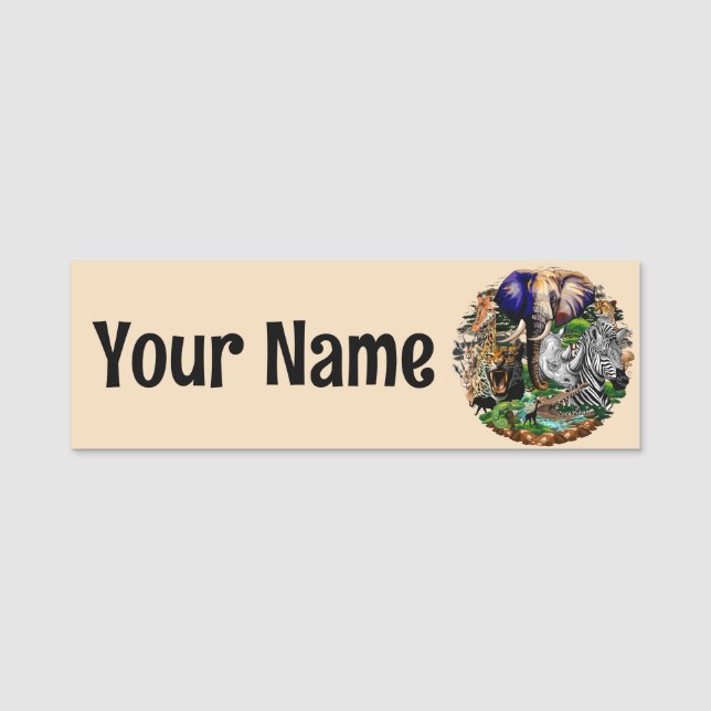 Wild African Savanna Animals Name Tag (Front)