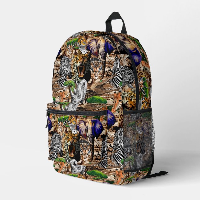 Wild African Savanna Animals Printed Backpack (Back Corner Right)