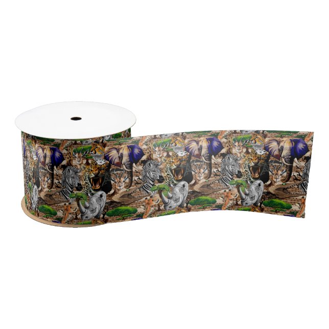 Wild African Savanna Animals Satin Ribbon (Spool)