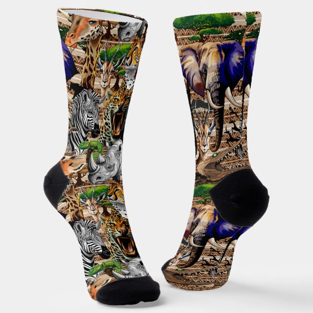Wild African Savanna Animals Socks (Angled)