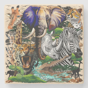 Wild African Savanna Animals Stone Coaster