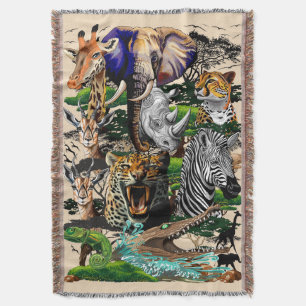 Wild African Savanna Animals Throw Blanket