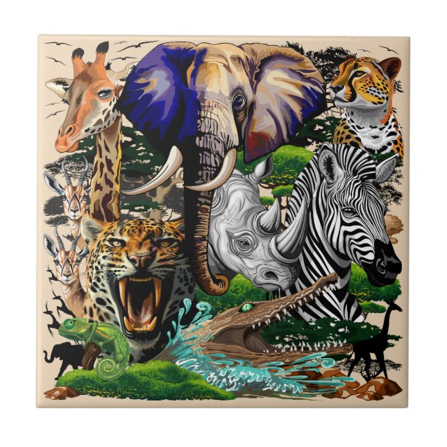Wild African Savanna Animals Tile (Front)