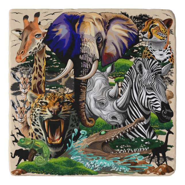 Wild African Savanna Animals Trivet (Front)