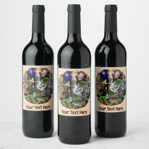 Wild African Savanna Animals Wine Label