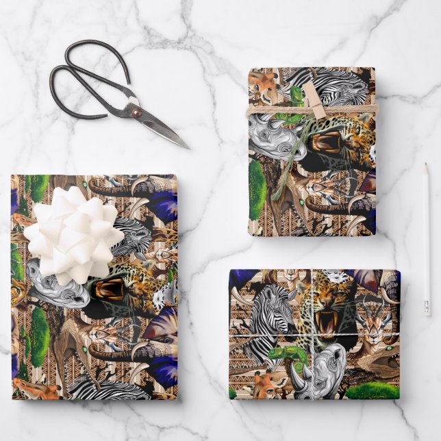 Wild African Savanna Animals Wrapping Paper Sheet (Front)