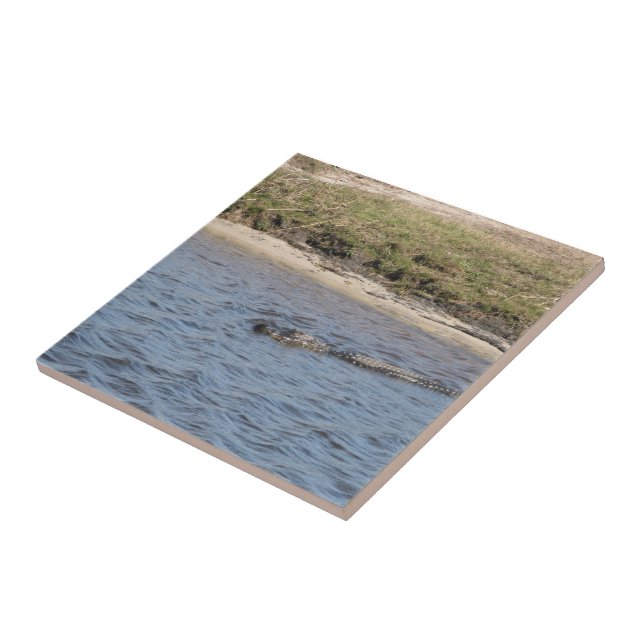 Wild Alligator Wildlife at Riverbank  Tile (Side)
