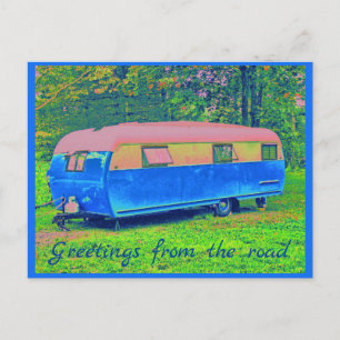 Wild and Cheerful Retro Camping Trailer Postcard