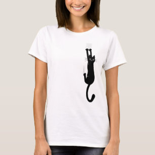 Wild and Crazy Black Cat Hanging On   Humourous T-Shirt