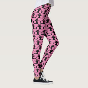 Wild and Crazy Black Kitty Cats Pattern Funky Pink Leggings