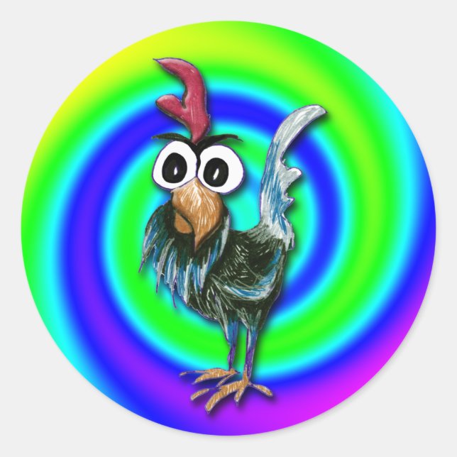 Wild and Crazy Rooster Sticker (Front)