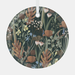 Wild and Dried Flowers Pattern. Glass Ornament