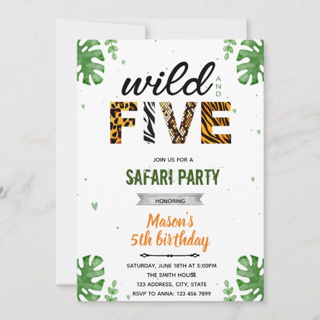 Wild and five safari zoo invitation (Front)