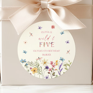 Wild and Five Wildflower 5th Birthday Party Classic Round Sticker