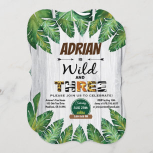 Wild and Free 3rd birthday invitation. Boy jungle Invitation
