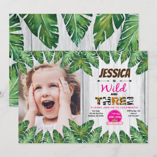 Wild and free 3rd birthday party photo invitation