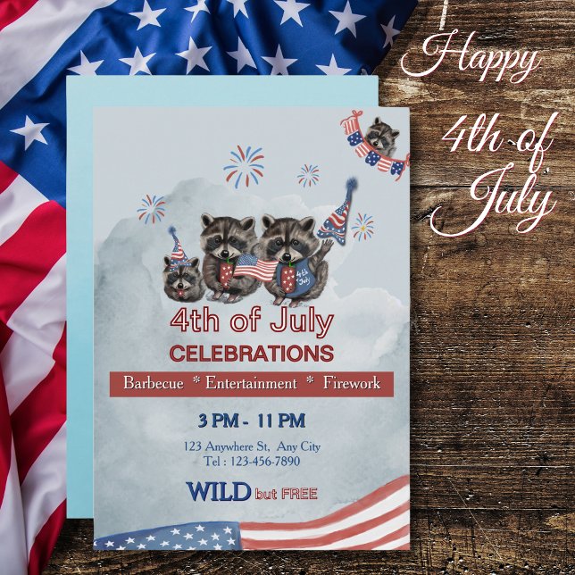 Wild and Free 4th of July Raccoon Party Invitation (Wild and Free 4th of July Raccoon Party Invitation)