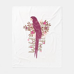 Wild and Free Ara Parrot Tropical Leaves Fleece Blanket