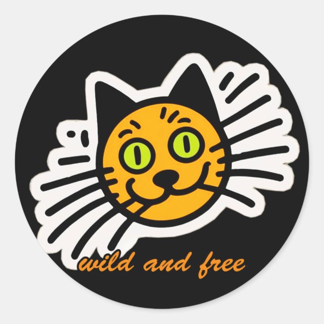 Wild and Free Black Cat Classic Round Sticker (Front)